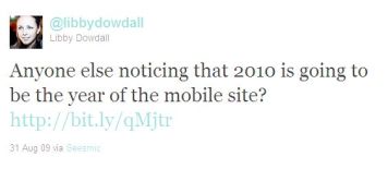 Tweet about 2010 being the year of mobile